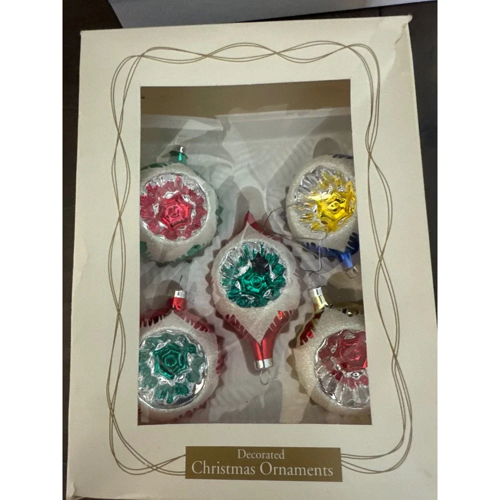 Dayton Hudson 1997 Vintage Glass Christmas Ornaments Set 5 Indent Reflector USA